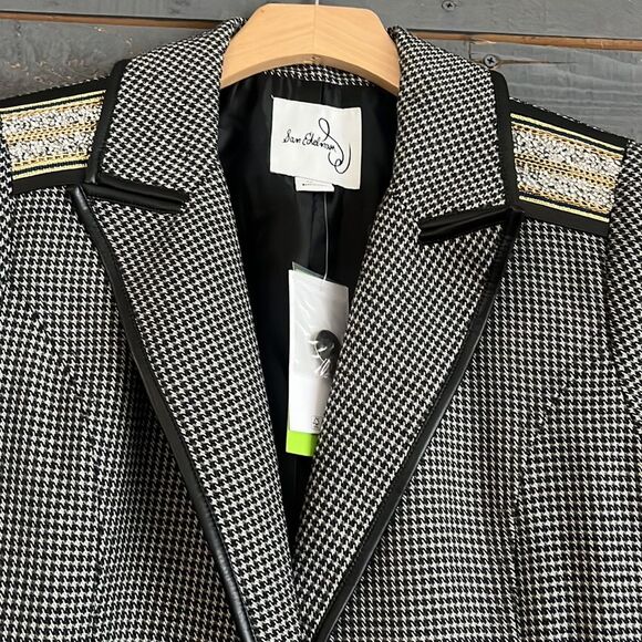 $199 Sam Edelman Margot Embellished Faux Leather Trim One Button Blazer S - Picture 2 of 9